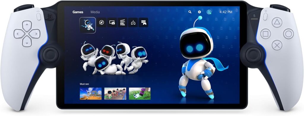 A playstation Portal displayed on a screen, with a graphic of a robot character and other icons visible.